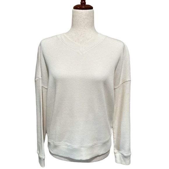 Madewell Tops - NWOT Madewell Waffle Knit Boxy Sweatshirt Tee in Antique Cream